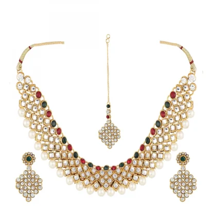 Gold Plated Kundan Jewellery Necklace Set With Earrings