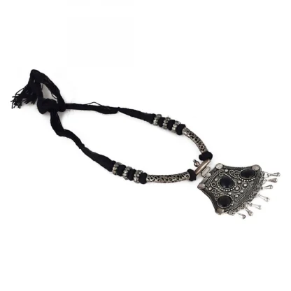 High Finished Black Beads and Oxidized Silver Pendant Designer Necklace - Image 3