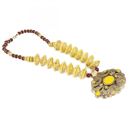 Designer Yellow and Golden Beads Necklace - Image 3