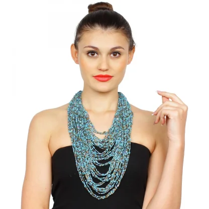 Blue Multi Layer Beads Necklace - Image 2