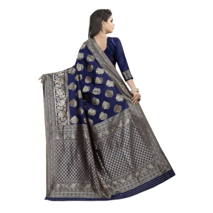 Women's Kota Banarasi Silk Saree with Blouse (NavyBlue,5-6 mtrs) - Image 2