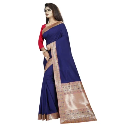 Women's Vichitra Silk Saree with Blouse (Blue,5-6 mtrs) - Image 4