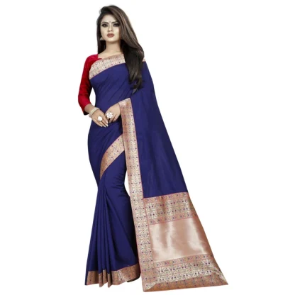 Women's Vichitra Silk Saree with Blouse (Blue,5-6 mtrs)