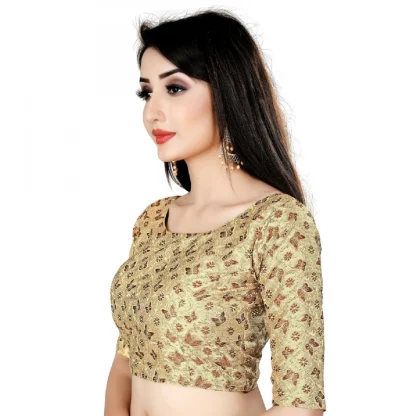 Women's Brocade, Inner-Cotton Full Stitched Padded Blouse (Chiku cofee) - Image 6