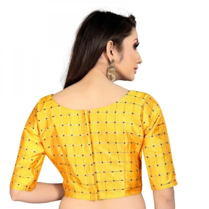 Women's Brocade, Inner-Cotton Full Stitched Padded Blouse (Yellow ) - Image 5