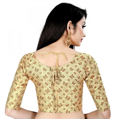 Women's Brocade, Inner-Cotton Full Stitched Padded Blouse (Chiku cofee) - Image 2