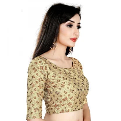 Women's Brocade, Inner-Cotton Full Stitched Padded Blouse (Chiku cofee) - Image 5