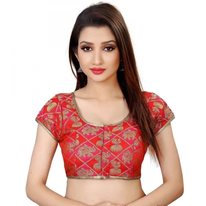 Women's Brocade, Inner-Cotton Full Stitched Padded Blouse (Red)