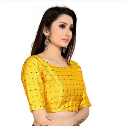 Women's Brocade, Inner-Cotton Full Stitched Padded Blouse (Yellow ) - Image 4