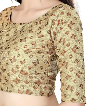 Women's Brocade, Inner-Cotton Full Stitched Padded Blouse (Chiku cofee) - Image 3