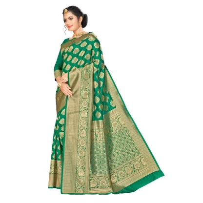 Women's Banarasi Silk Saree (Green, 5-6mtrs) - Image 3