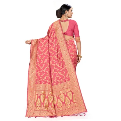 Women's Banarasi Silk Saree (Peach, 5-6mtrs) - Image 2