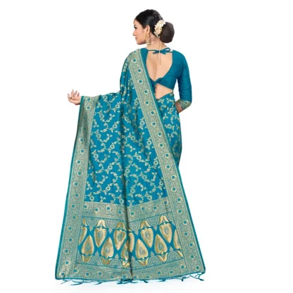 Women's Banarasi Silk Saree (Sky blue, 5-6mtrs) - Image 2