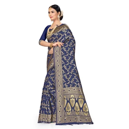 Women's Banarasi Silk Saree (Neavy blue, 5-6mtrs) - Image 3