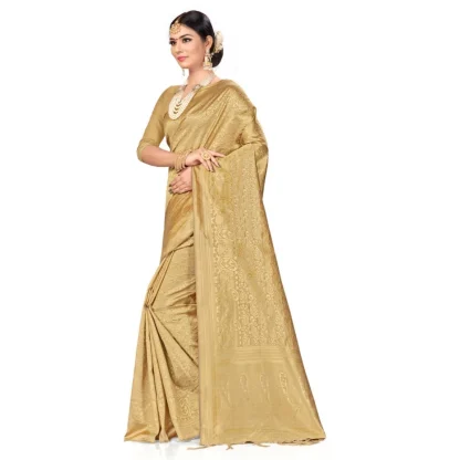 Women's Banarasi Silk Saree (Cream, 5-6mtrs) - Image 3