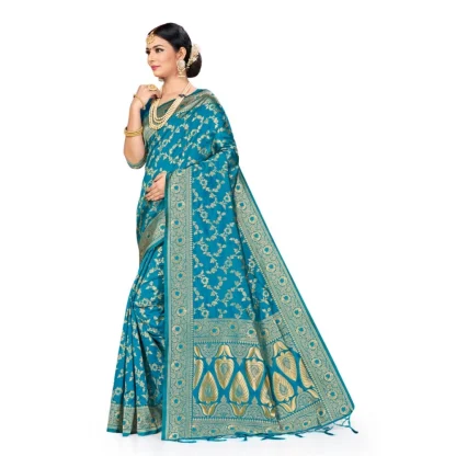 Women's Banarasi Silk Saree (Sky blue, 5-6mtrs) - Image 3