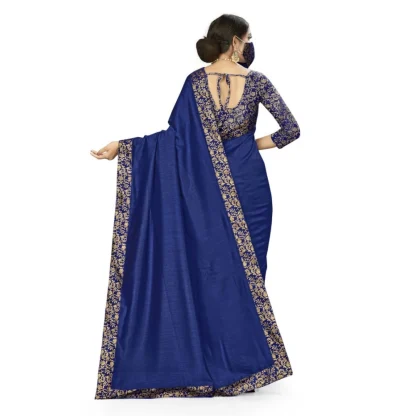 Women's Silk Blend Saree (Neavy blue, 5-6mtrs) - Image 2