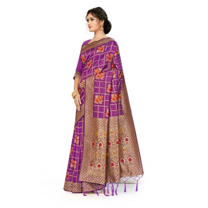 Women's Banarasi Silk Saree (Purple, 5-6mtrs) - Image 3