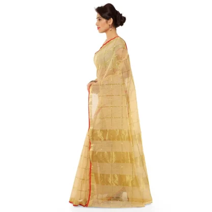 Women's Kota Doria Cotton Saree With Blouse (Chikoo,6-3 Mtrs) - Image 2