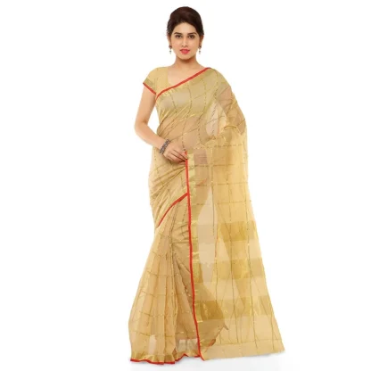 Women's Kota Doria Cotton Saree With Blouse (Chikoo,6-3 Mtrs)