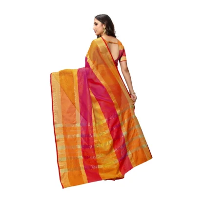 Women's Kota Doria Cotton Saree With Blouse (Orange,6-3 Mtrs) - Image 2