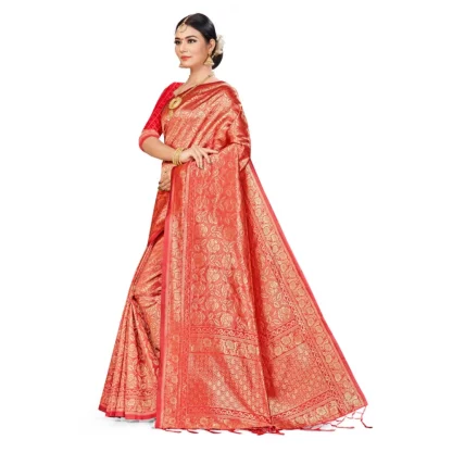 Women's Banarasi Silk Saree (Peach,5-6 Mtrs) - Image 3