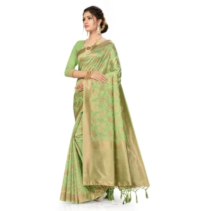 Women's Banarasi (Spun Cotton) Saree (Pista Green,5-6 Mtrs) - Image 3