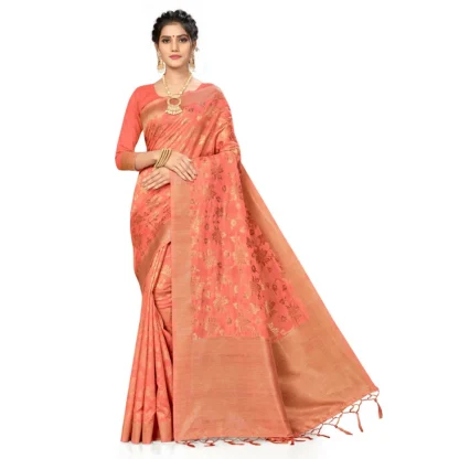 Women's Banarasi (Spun Cotton) Saree (Pink,5-6 Mtrs)