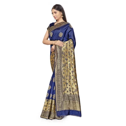 Women's Banarasi Silk Saree (Navy Blue,5-6 Mtrs) - Image 4