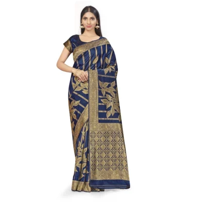 Women's Banarasi Silk Saree (Navy Blue,5-6 Mtrs)