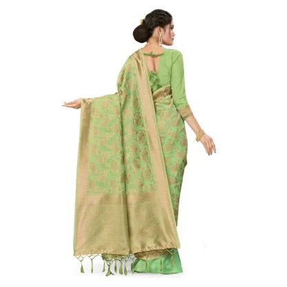 Women's Banarasi (Spun Cotton) Saree (Pista Green,5-6 Mtrs) - Image 2