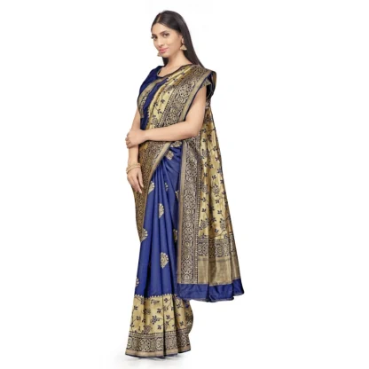 Women's Banarasi Silk Saree (Navy Blue,5-6 Mtrs) - Image 2