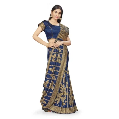 Women's Banarasi Silk Saree (Navy Blue,5-6 Mtrs) - Image 2