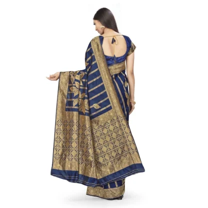 Women's Banarasi Silk Saree (Navy Blue,5-6 Mtrs) - Image 3