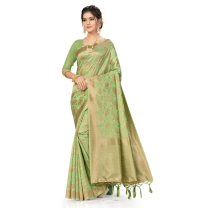 Women's Banarasi (Spun Cotton) Saree (Pista Green,5-6 Mtrs)