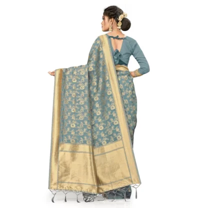 Women's Banarasi (Spun Cotton) Saree (Grey,5-6 Mtrs) - Image 2