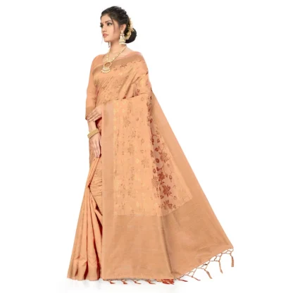 Women's Banarasi (Spun Cotton) Saree (Beige,5-6 Mtrs) - Image 3