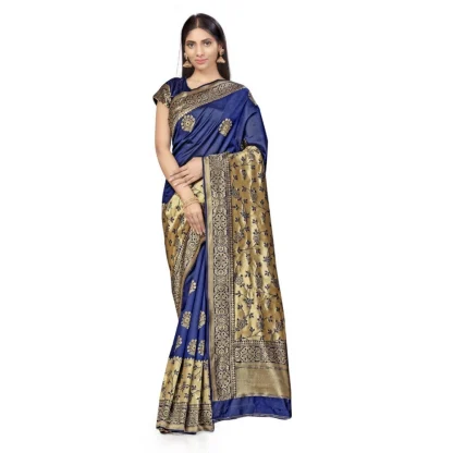 Women's Banarasi Silk Saree (Navy Blue,5-6 Mtrs)