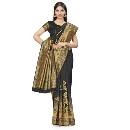 Women's Banarasi Silk Saree (Black,5-6 Mtrs) - Image 3