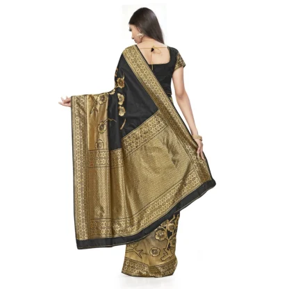 Women's Banarasi Silk Saree (Black,5-6 Mtrs) - Image 4