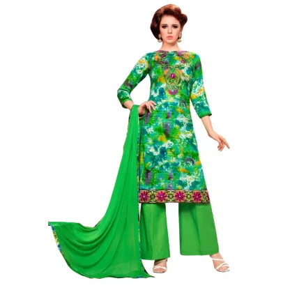 Women's Glaze Cotton Unstitched Salwar Suit-Material With Dupatta (Green & Multi,2.3 Mtrs)