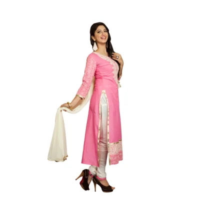 Women's Georgette Unstitched Salwar Suit-Material With Dupatta (Pink & White,2.2 Mtrs) - Image 2