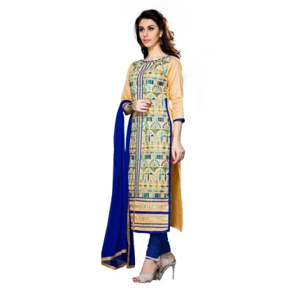 Women's Cotton Unstitched Salwar Suit-Material With Dupatta (Beige,2.3 Mtrs) - Image 4