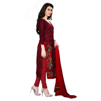 Women's Cotton Unstitched Salwar Suit-Material With Dupatta (Dark Maroon,2.3 Mtrs) - Image 2