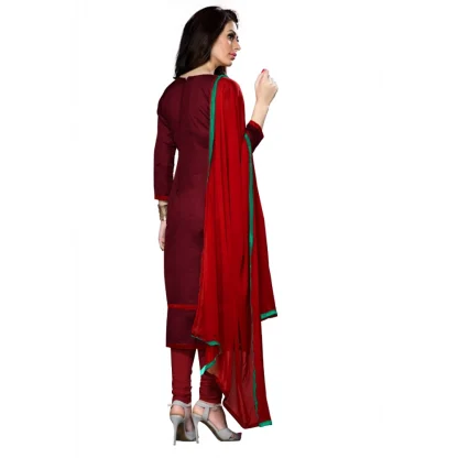 Women's Cotton Unstitched Salwar Suit-Material With Dupatta (Dark Maroon,2.3 Mtrs) - Image 3