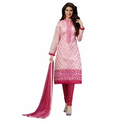 Women's Chanderi Unstitched Salwar Suit-Material With Dupatta (Pink,2 Mtrs)