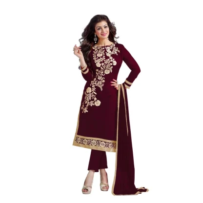 Women's Chanderi Unstitched Salwar Suit-Material With Dupatta (Brown,2 Mtrs)