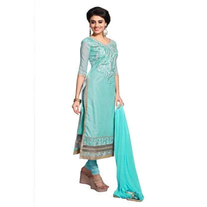 Women's Chanderi Unstitched Salwar Suit-Material With Dupatta (Light Sea Green,2.3 Mtrs) - Image 3