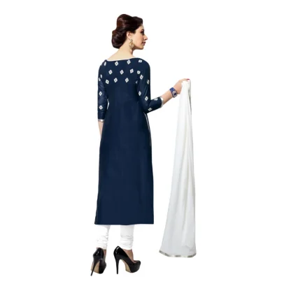 Women's Cotton Unstitched Salwar Suit-Material With Dupatta (Navy Blue,2.2 Mtrs) - Image 2