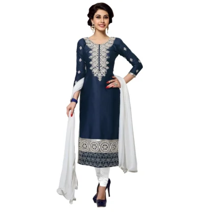 Women's Cotton Unstitched Salwar Suit-Material With Dupatta (Navy Blue,2.2 Mtrs)